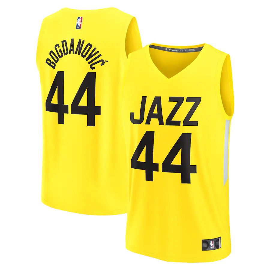 Men Utah Jazz #44 Bojan Bogdanovic Fanatics Branded Yellow Icon Edition 2022-23 Fast Break Replica Player NBA Jersey->customized nba jersey->Custom Jersey